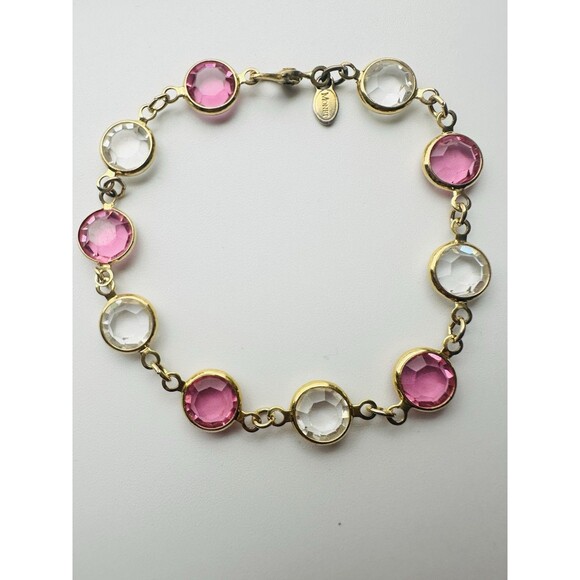 Monet Jewelry - Vintage Monet Goldtone Pastel Pink Crystal Bracelet 7”